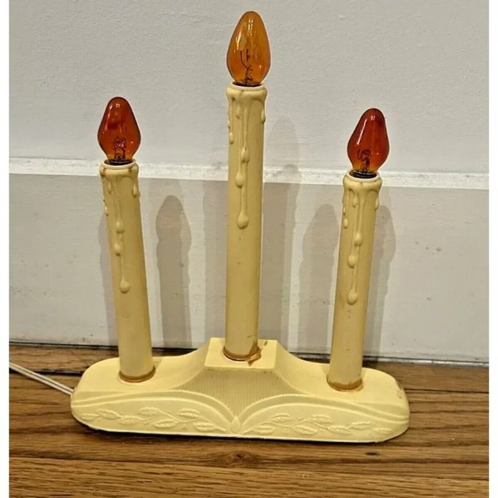 Vintage UL Christmas Holiday Window‎ Candle Trio Plastic Mold Tested & Works